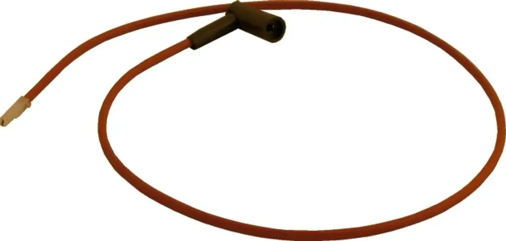 Zündkabel von Wolf, mit einem kurzen Kabel und einer Verbindung für Elektrogeräte, präsentiert in einer gebogenen Form mit einer Anschlusssteckdose.